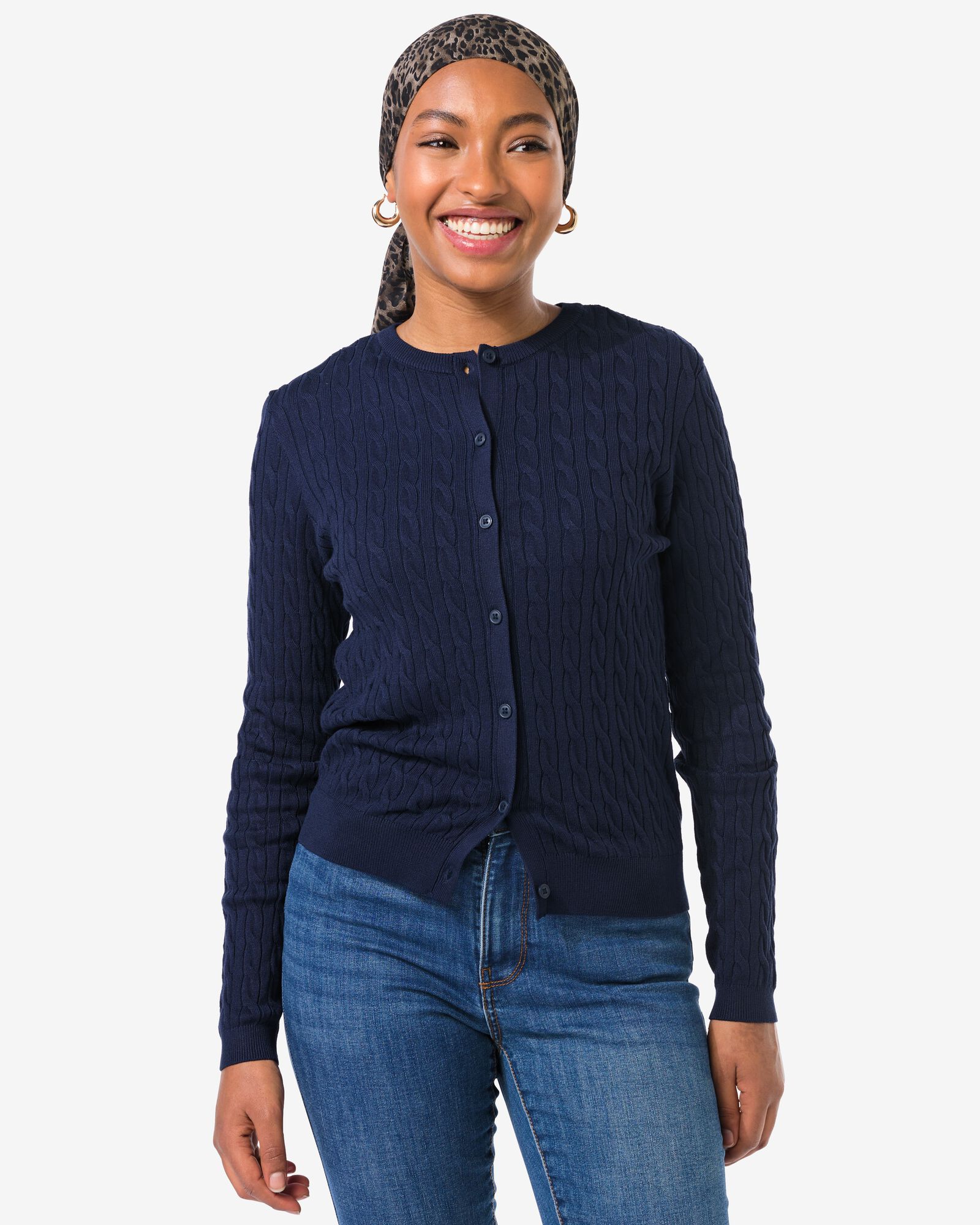 damesvest Louisa kabel donkerblauw - 36206430DARKBLUE - HEMA
