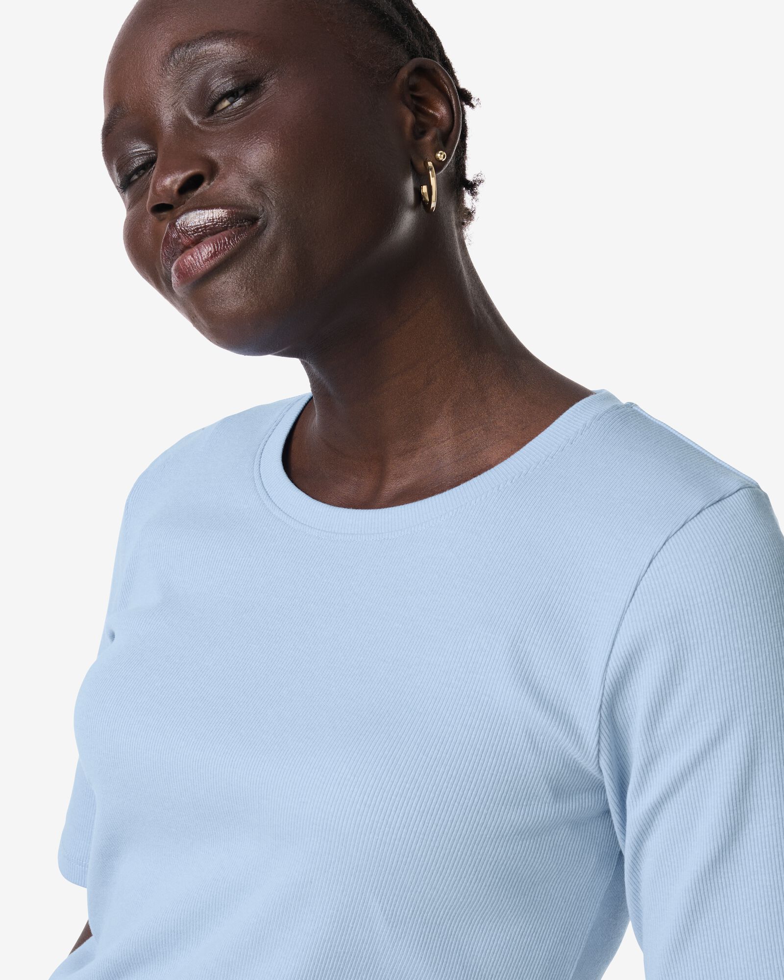 dames T-shirt Clara regular fit rib blauw blauw - 36370085BLUE - HEMA