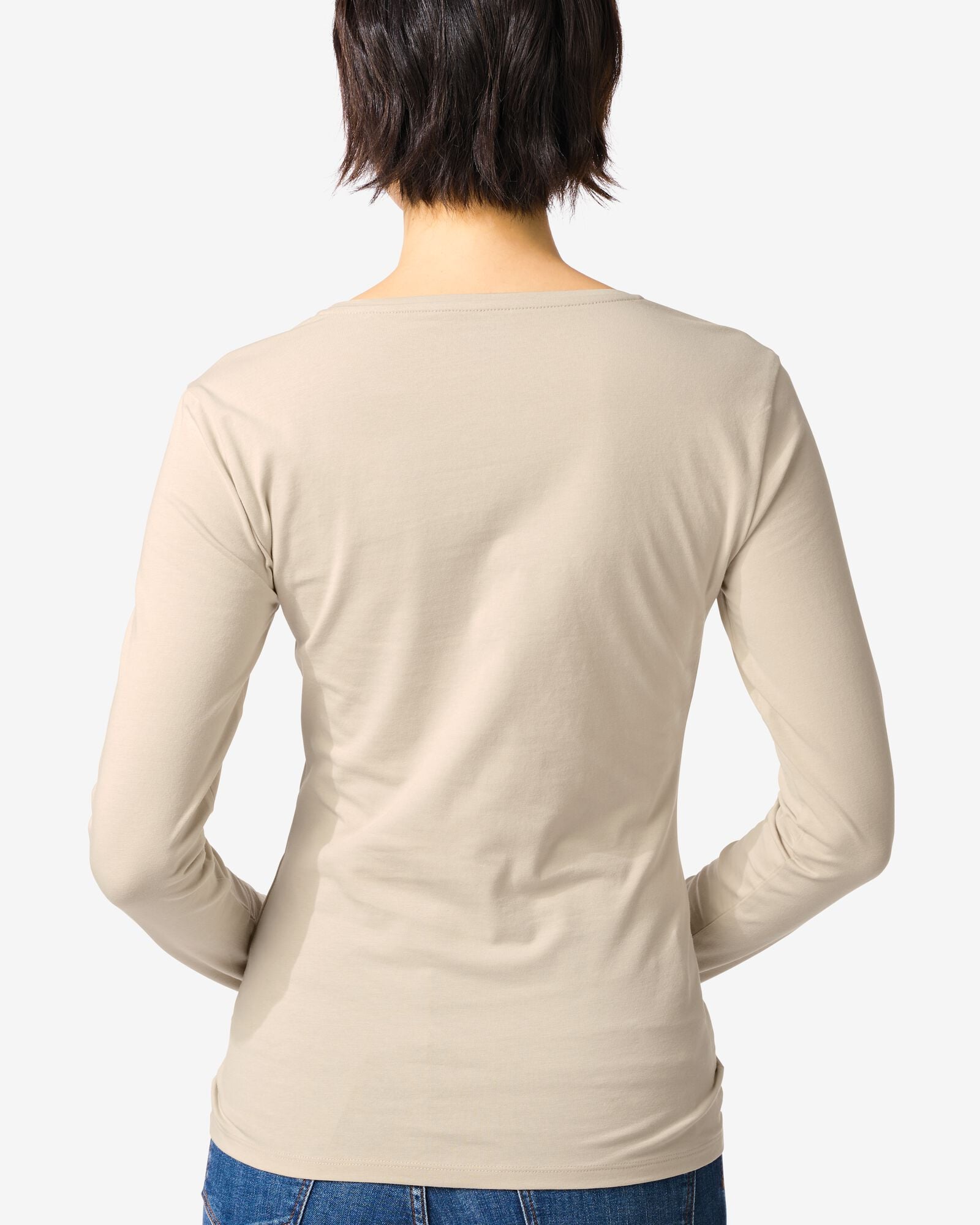 dames T-shirt slim fit v-hals zand zand - 36310980SAND - HEMA