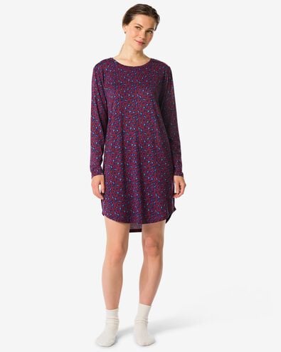 damesnachthemd micro luipaard bordeauxrood - 23400940BURGUNDYRED - HEMA