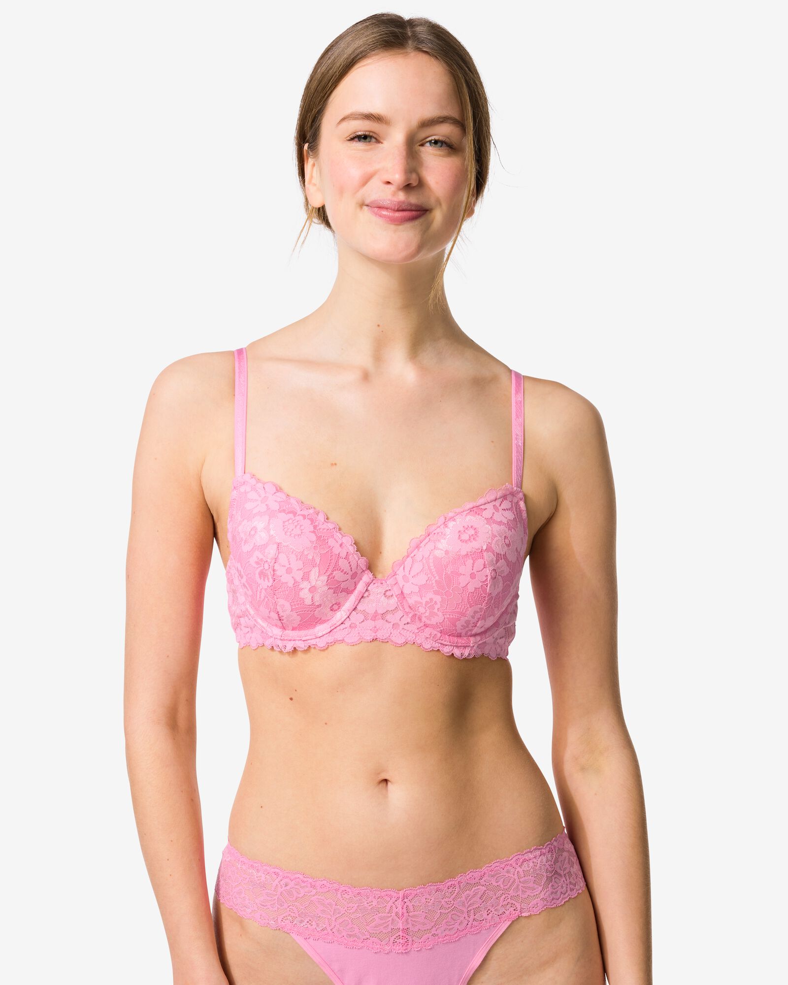 soutien-gorge dentelle pr&eacute;form&eacute; avec armatures rose rose - 21805500PINK - HEMA