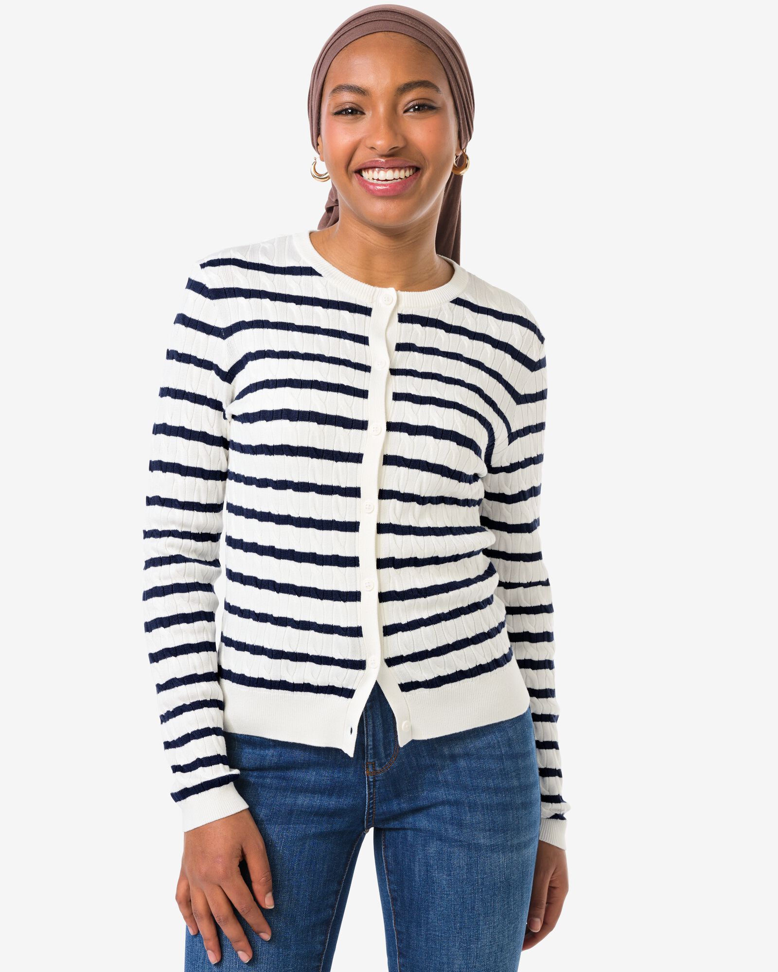 Damen-Strickjacke Louisa, Zopfmuster wei&szlig; wei&szlig; - 36206470WHITE - HEMA