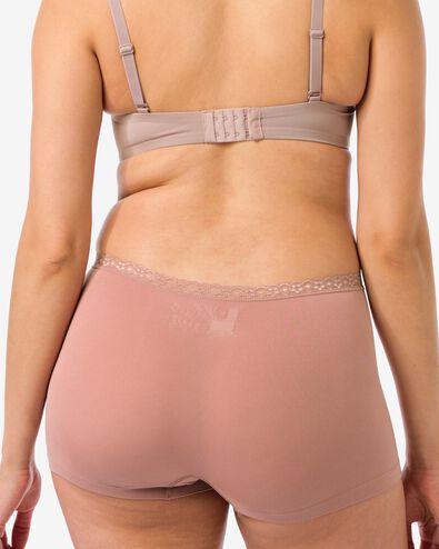 Nahtlose Damen-Boxershorts aus Mikrofaser mit Spitze hellbraun - 19690822LIGHTBROWN - HEMA