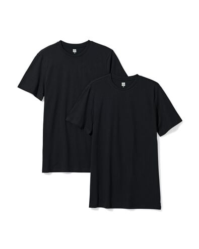 heren t-shirt regular fit o-hals extra lang - 2 stuks zwart zwart - 1000009971 - HEMA