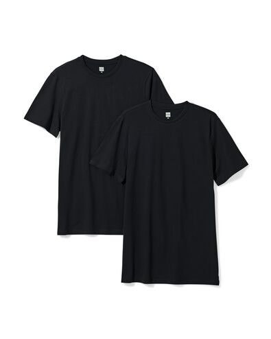 heren t-shirt regular fit o-hals extra lang - 2 stuks zwart zwart - 1000009971 - HEMA