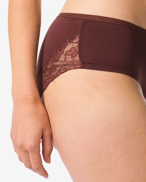 slip hipster femme coton et dentelle marron fonc&eacute; - 19621615DARKBROWN - HEMA
