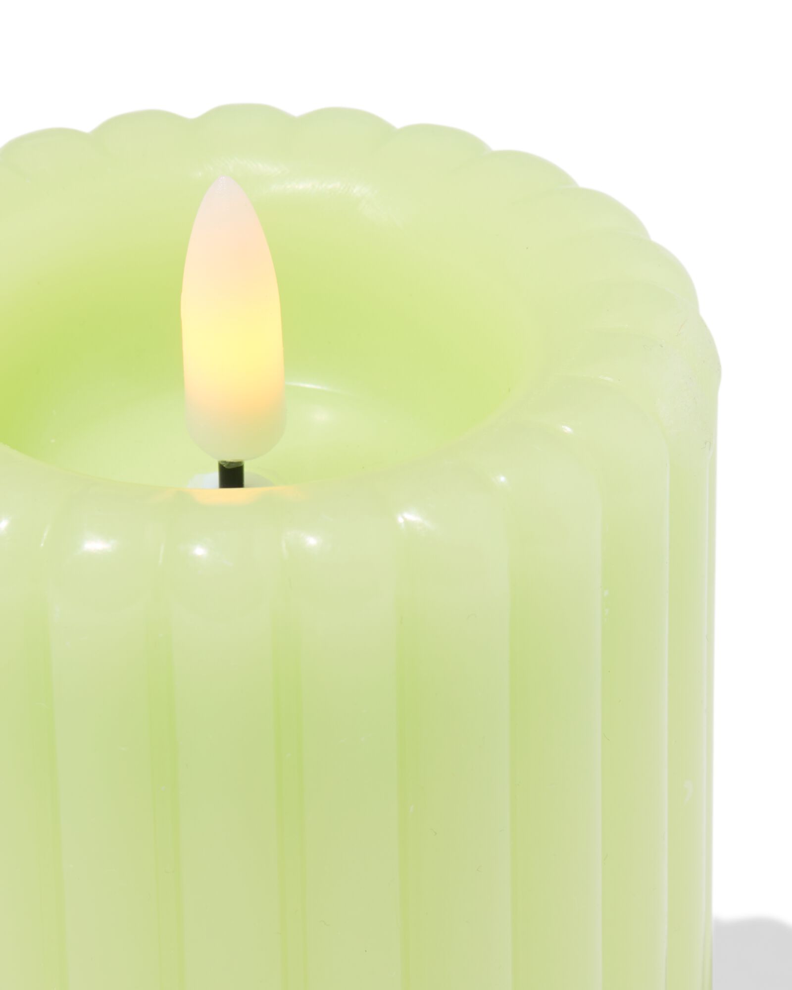 led-stompkaars ⌀7.5x10cm ribbel stompkaars lichtgroen - 13550164 - HEMA