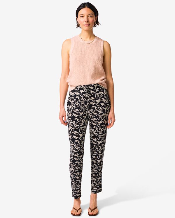 Damenhose Mila, regul&auml;re Passform, Jersey, Bl&auml;tter schwarz/wei&szlig; schwarz/wei&szlig; - 36209680BLACKWHITE - HEMA