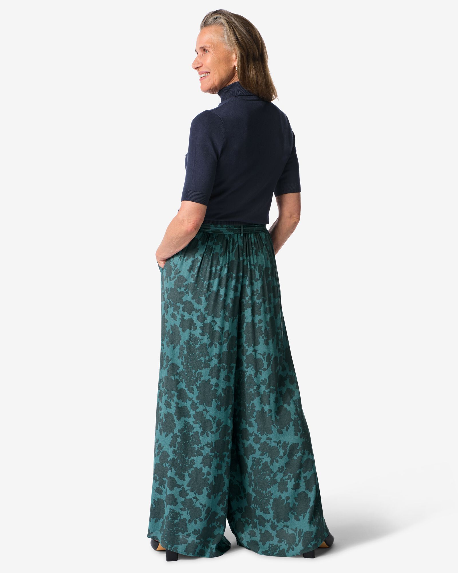 Damenhose Remmy mit weitem Bein, Blumen blau - 36203220BLUE - HEMA