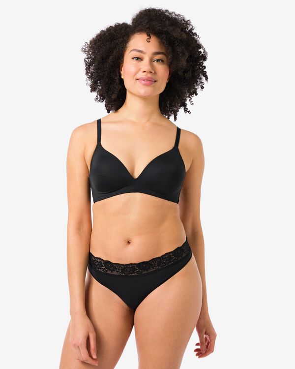 damesstring naadloos micro met kant zwart zwart - 19621229BLACK - HEMA