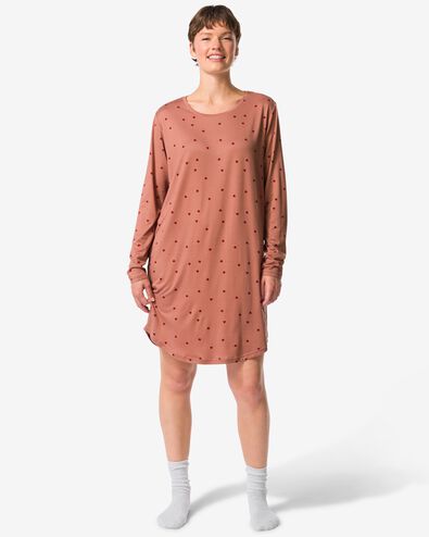Damennachthemd, Mikrofaser, Herzen mittelbraun - 23408030MIDBROWN - HEMA