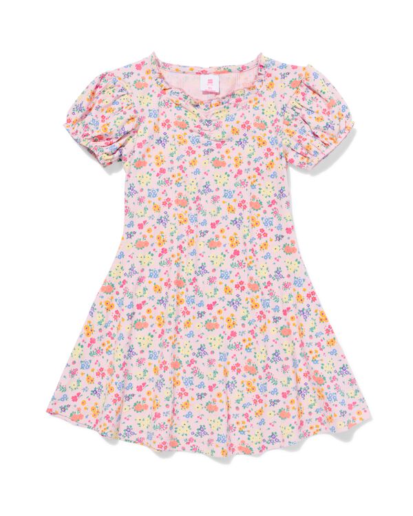 kinderjurk A-lijn rib bloemen lichtpaars lichtpaars - 30823000LIGHTPURPLE - HEMA