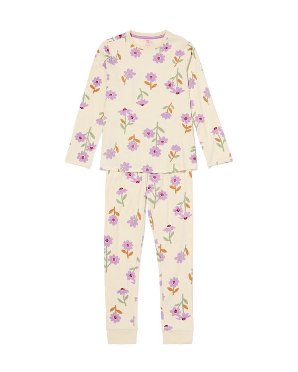 kinderpyjama rib bloemen gebroken wit gebroken wit - 23001540OFFWHITE - HEMA