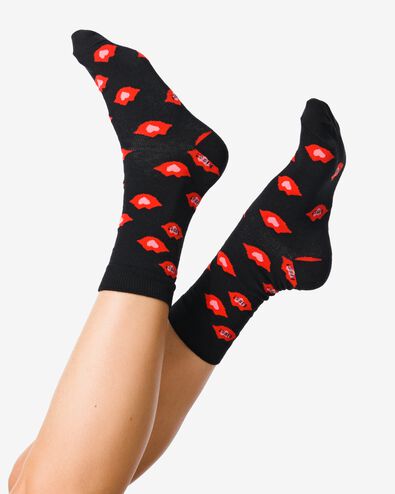 sokken met katoen lots of kisses zwart 39/42 - 4141117 - HEMA