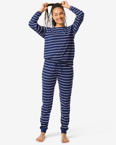 Damen-Pyjama gestreift  dunkelblau dunkelblau - 23490240DARKBLUE - HEMA
