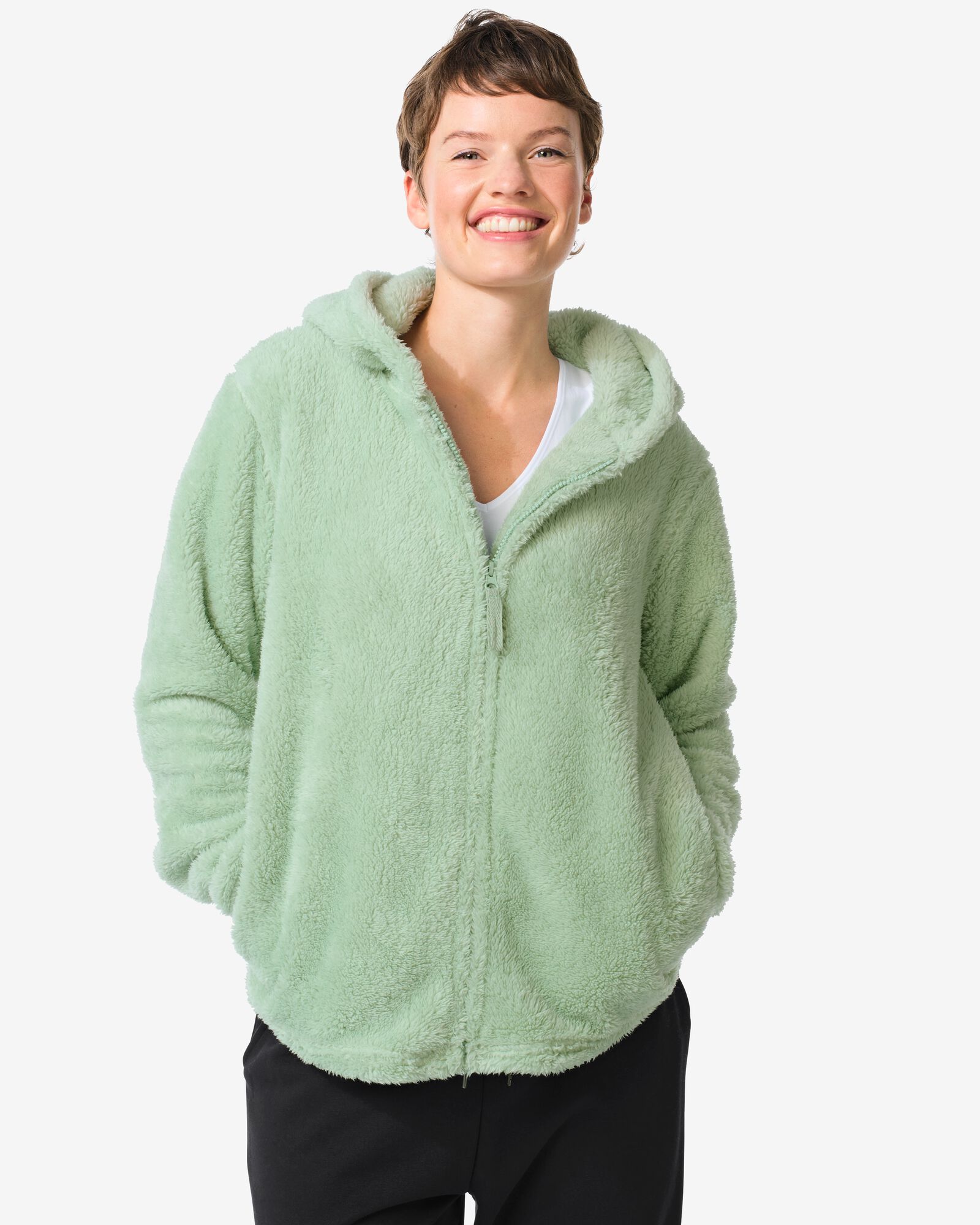 dames loungevest teddy groen - 23401255GREEN - HEMA