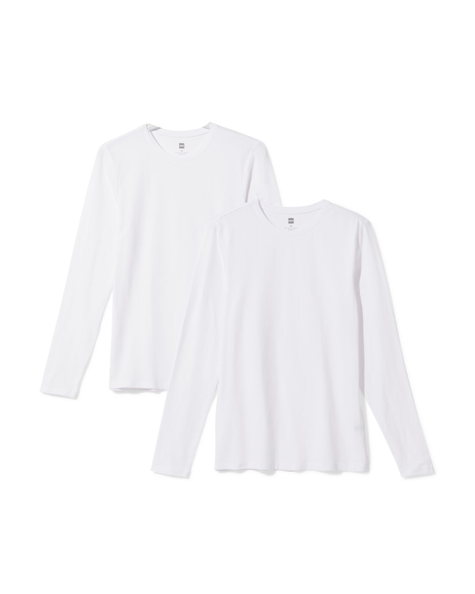 heren T-shirts lange mouw slimfit o-hals - 2 stuks wit wit - 34290680WHITE - HEMA