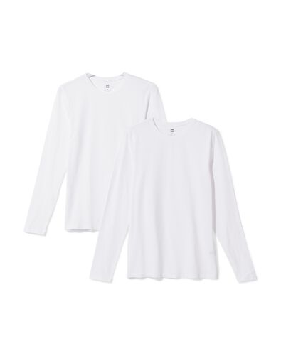 heren T-shirts lange mouw slimfit o-hals - 2 stuks wit wit - 34290680WHITE - HEMA