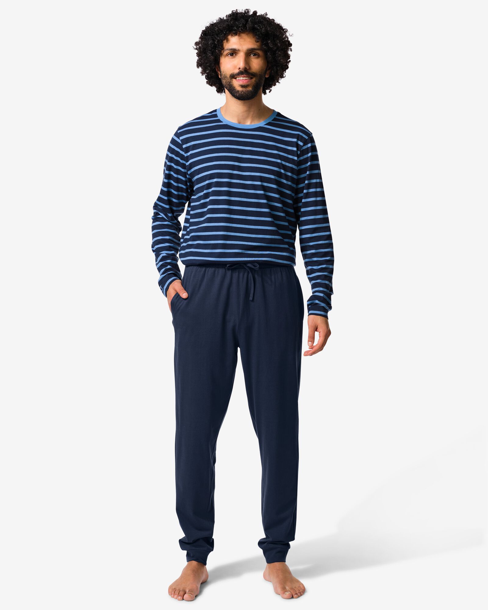 herenpyjama Jesse jersey strepen donkerblauw donkerblauw - 23686610DARKBLUE - HEMA