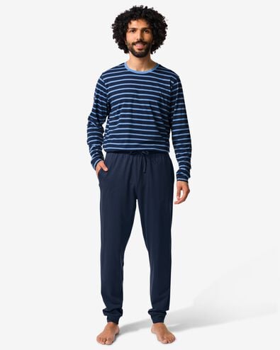 herenpyjama Jesse jersey strepen donkerblauw donkerblauw - 23686610DARKBLUE - HEMA