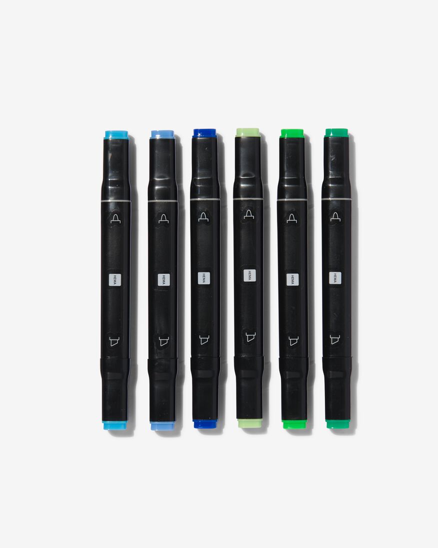 6er-Pack Twin-Tip-Marker, blau-grün - 60720066 - HEMA