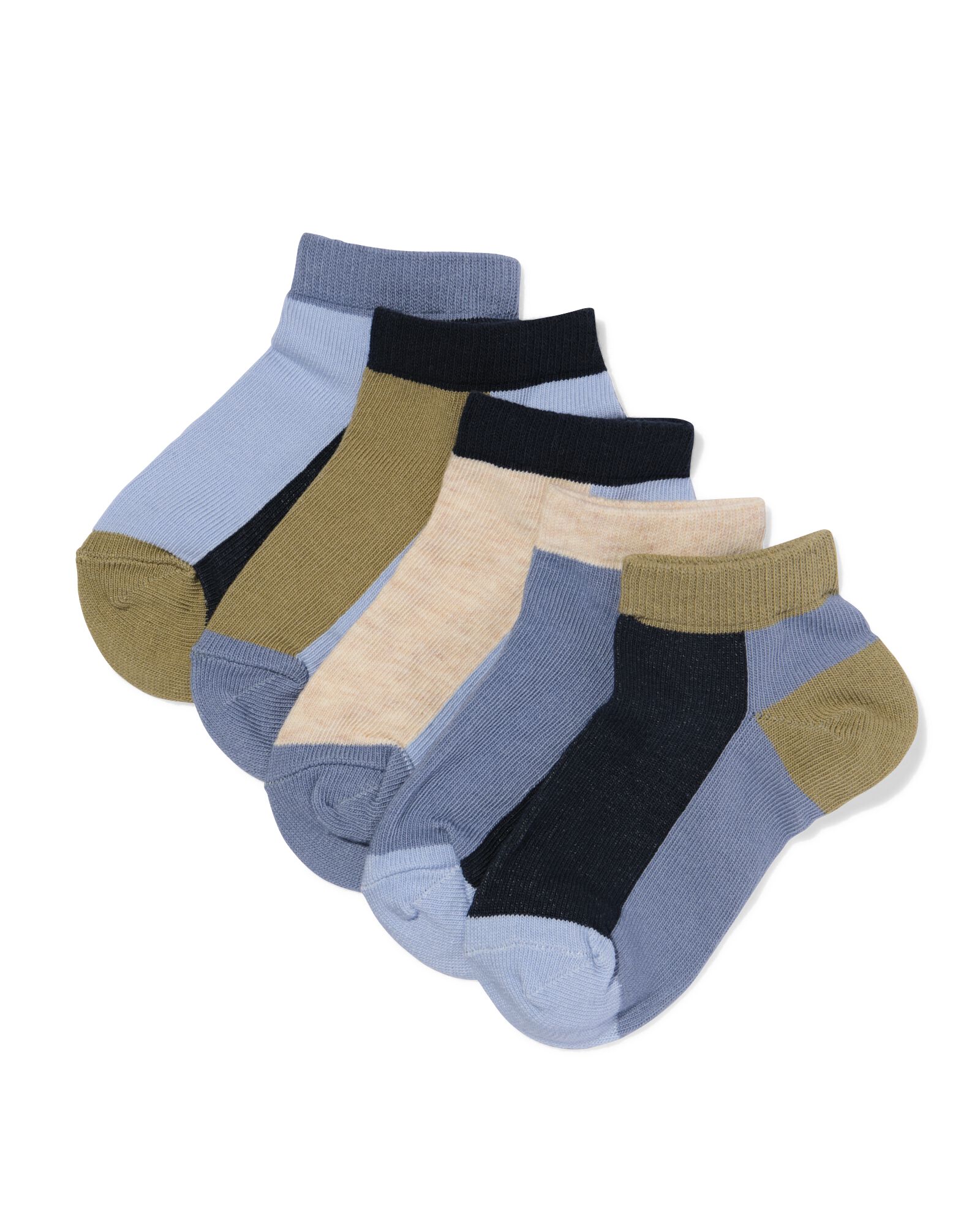 kinder enkelsokken kleurblokken - 5 paar blauw blauw - 4320865BLUE - HEMA