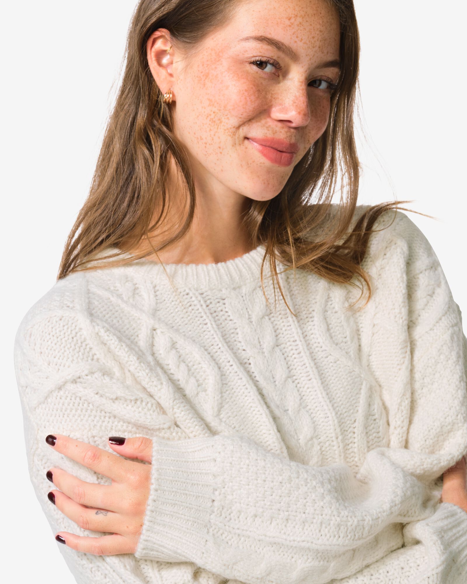 Damenpullover mit Zopfmuster Helly eierschalenfarben - 36204960OFFWHITE - HEMA