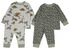 2 pyjamas bébé dino/pois gris chiné - 1000022579 - HEMA