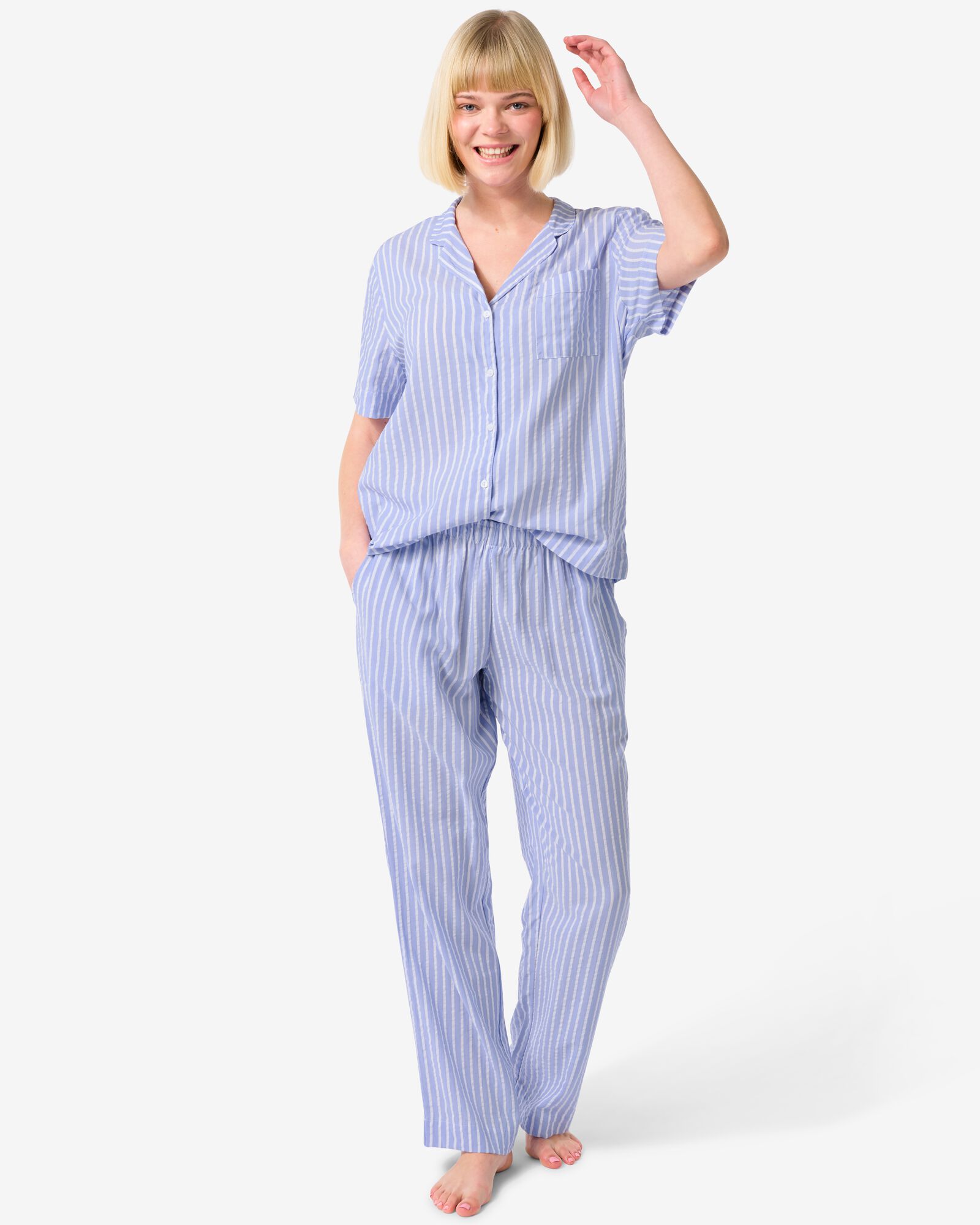 dames pyjamabroek seersucker blauw - 23400506BLUE - HEMA