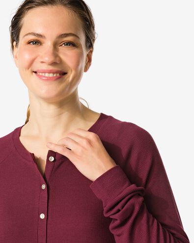 damesnachthemd viscose wafel  bordeauxrood - 23400600BURGUNDYRED - HEMA