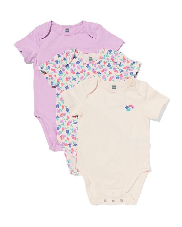 Mitwachsende Baby-Strampler mit Blumen &ndash; 3 St&uuml;ck rosa rosa - 33306960PINK - HEMA