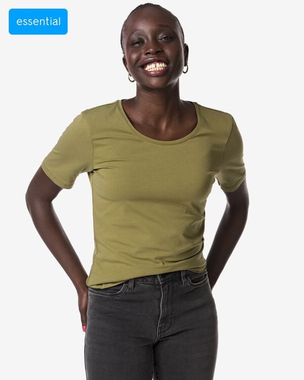 t-shirt femme slim fit col rond  olive olive - 36303760OLIVE - HEMA