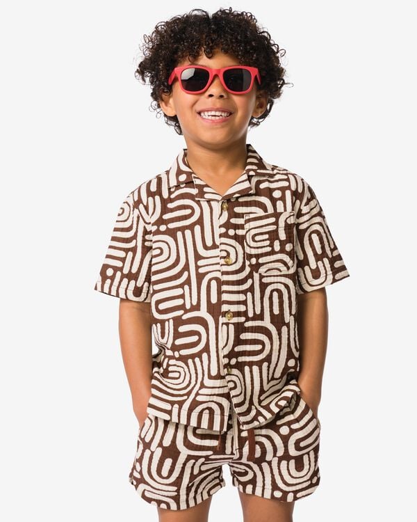 kinderoverhemd print bruin bruin - 30716305BROWN - HEMA