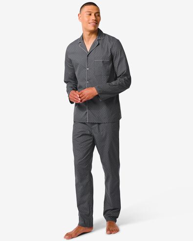 Herren-Pyjama mit Blöcken, Popeline schwarz M - 23662741 - HEMA