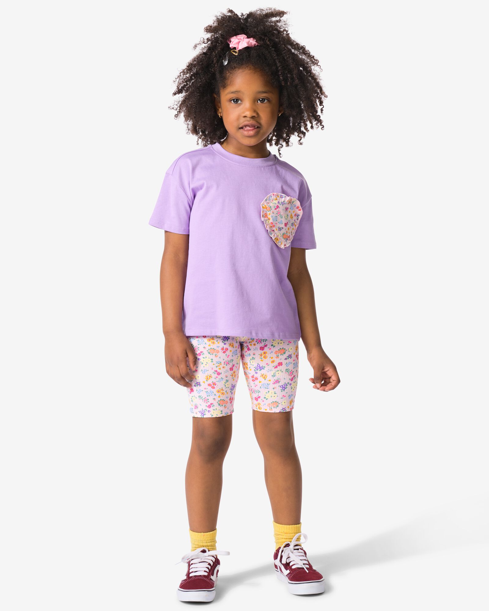 Kinderbekleidungsset gerippt mit Blumen violett violett - 30848000PURPLE - HEMA