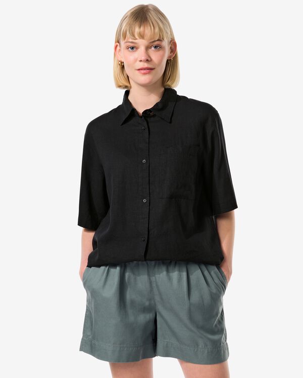 Damen-Bluse Lizzy, mit Leinenanteil schwarz schwarz - 36279370BLACK - HEMA