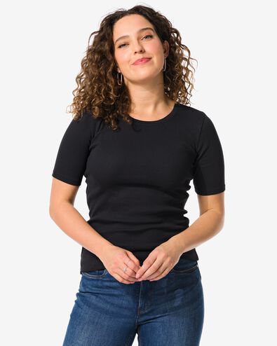 t-shirt femme Clara côtelé noir XL - 36259054 - HEMA