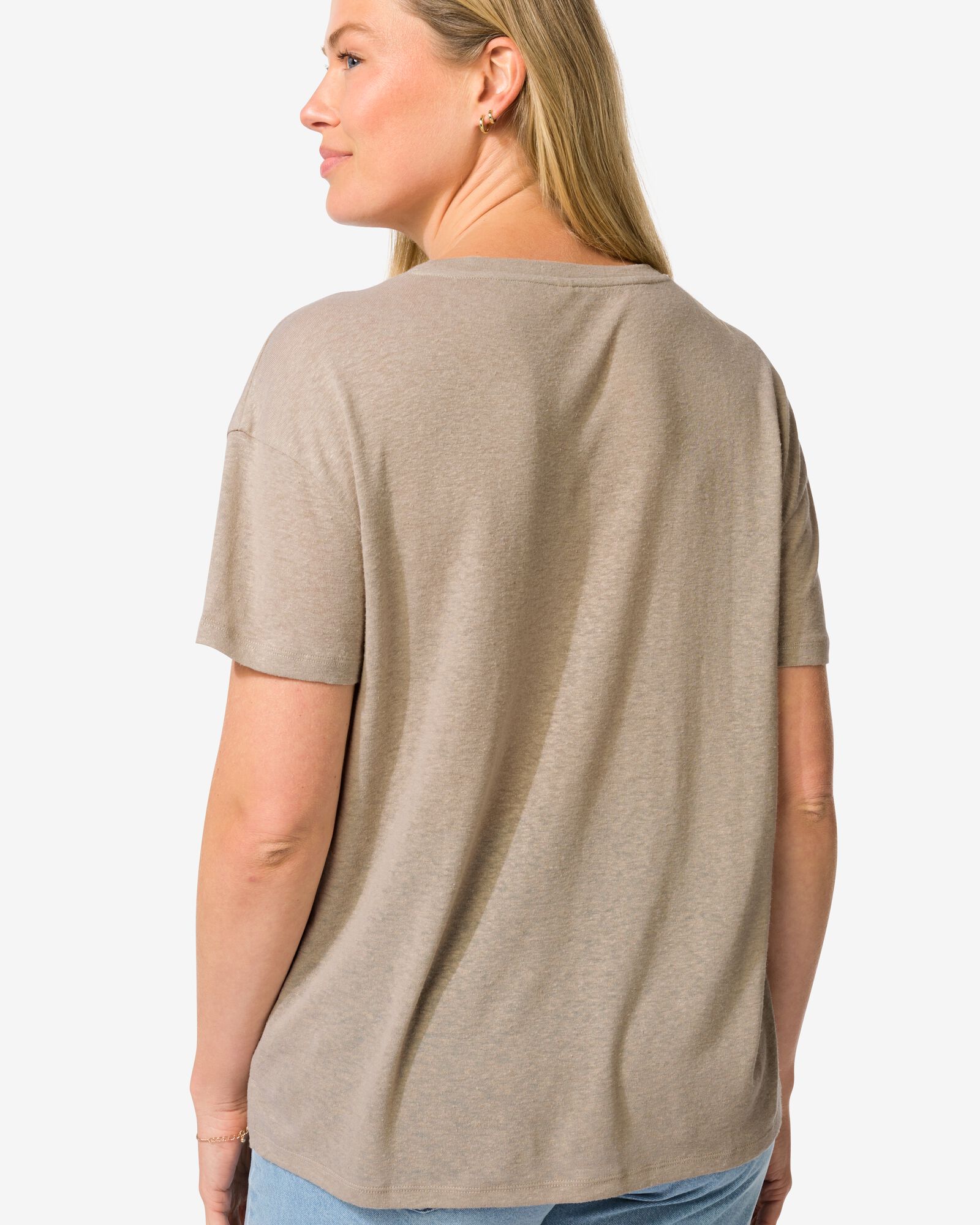 dames t-shirt Evie met linnen zand - 36269460SAND - HEMA