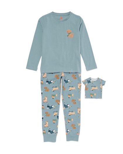 Kinder-Pyjama mit Puppen-Nachthemd, Hunde mittelblau mittelblau - 23090580MIDBLUE - HEMA