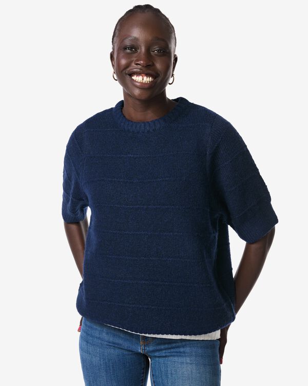 pull femme Fyra en maille  bleu fonc&eacute; bleu fonc&eacute; - 36207240DARKBLUE - HEMA