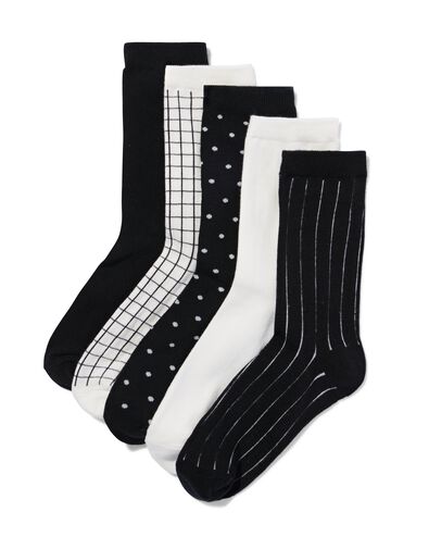 chaussettes avec dessin en coton pour femmes- 5 paires noir - 4200275BLACK - HEMA