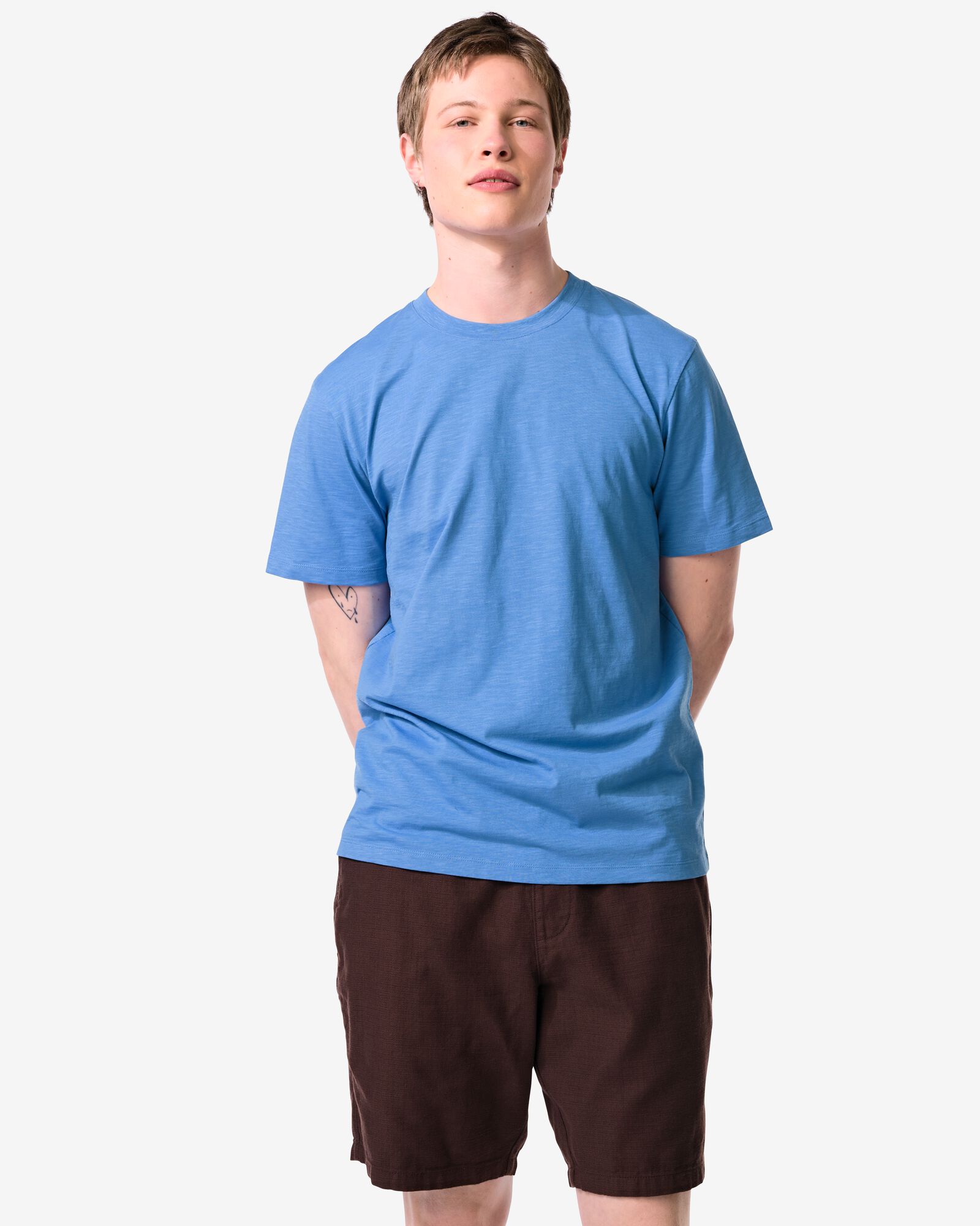 t-shirt homme Jaap textur&eacute; bleu clair bleu clair - 2178830LIGHTBLUE - HEMA