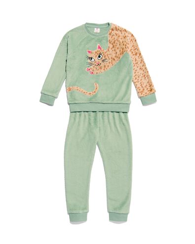 Kinder-Pyjama, Fleece, Katze hellgrün 158/164 - 23000487 - HEMA