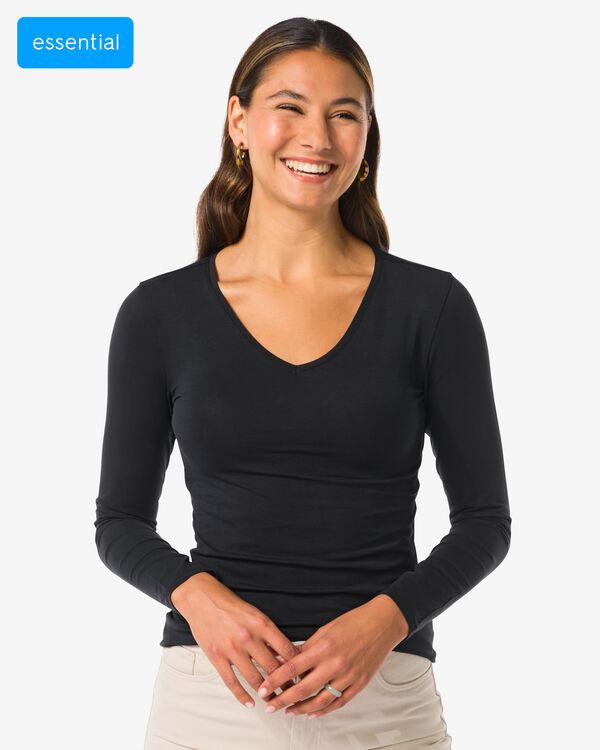 dames t-shirt biologisch katoen zwart zwart - 1000010400 - HEMA