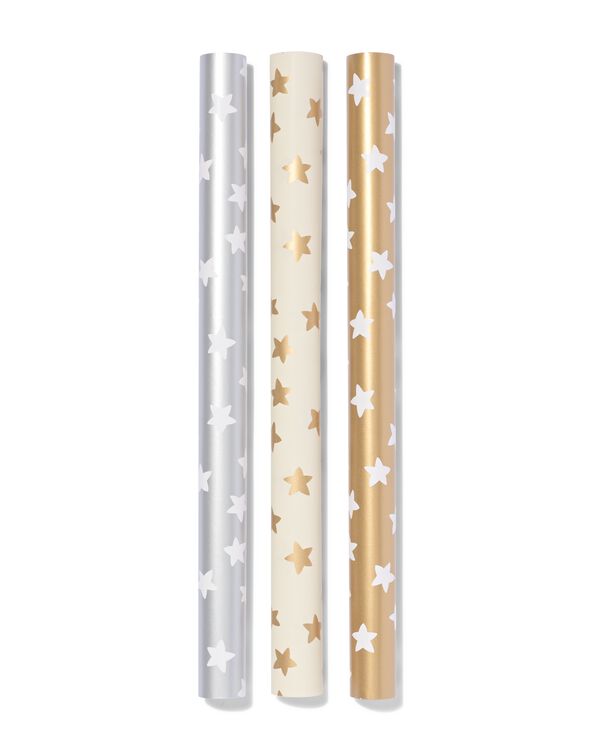 papier cadeau 50&nbsp;x&nbsp;200&nbsp;cm &eacute;toiles - 3 pi&egrave;ces - 25710082 - HEMA
