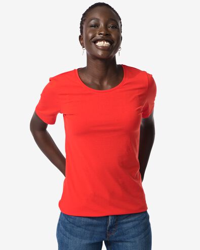 dames shirt slim fit o-hals korte mouw rood - 36366960RED - HEMA