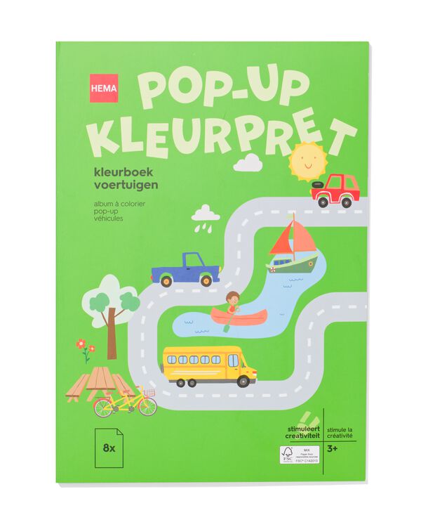 Pop-up-Malbuch, Fahrzeuge, 27 x 19 cm - 15910222 - HEMA
