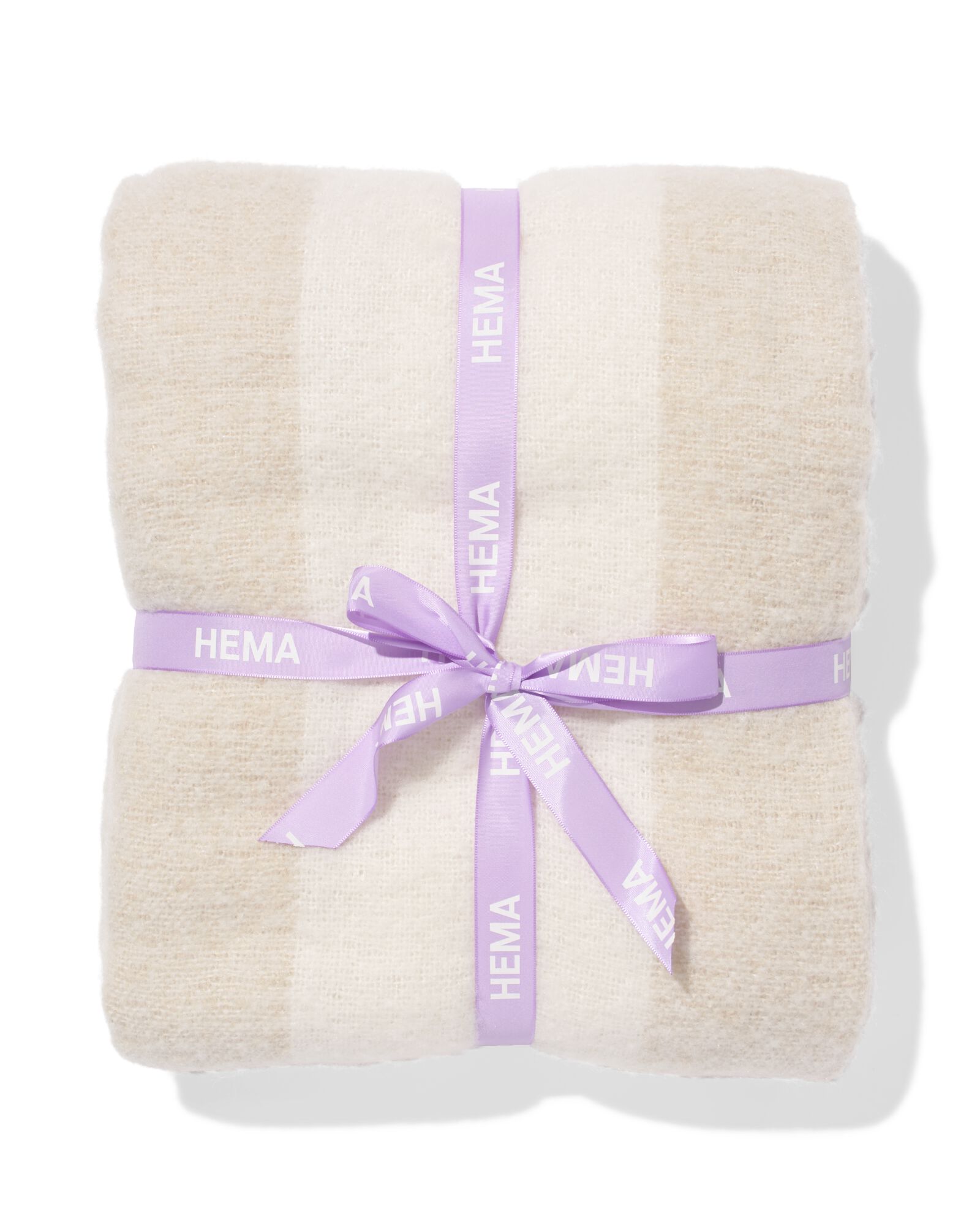 Plaid 130 x 150 cm, Wolloptik mit Streifen, Beige - 7325174 - HEMA