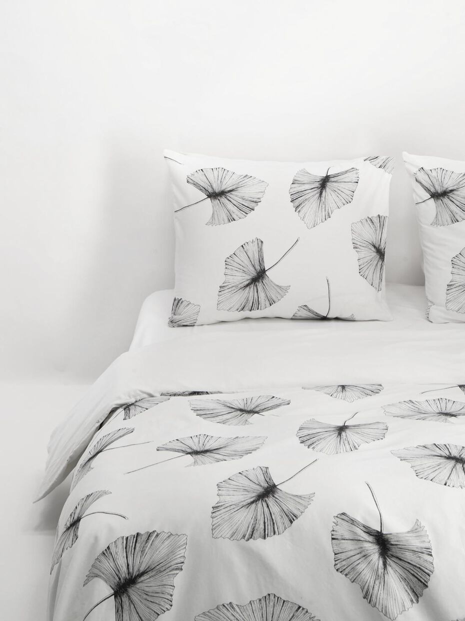 dekbedovertrek zacht katoen bladeren zwart wit zwart hema