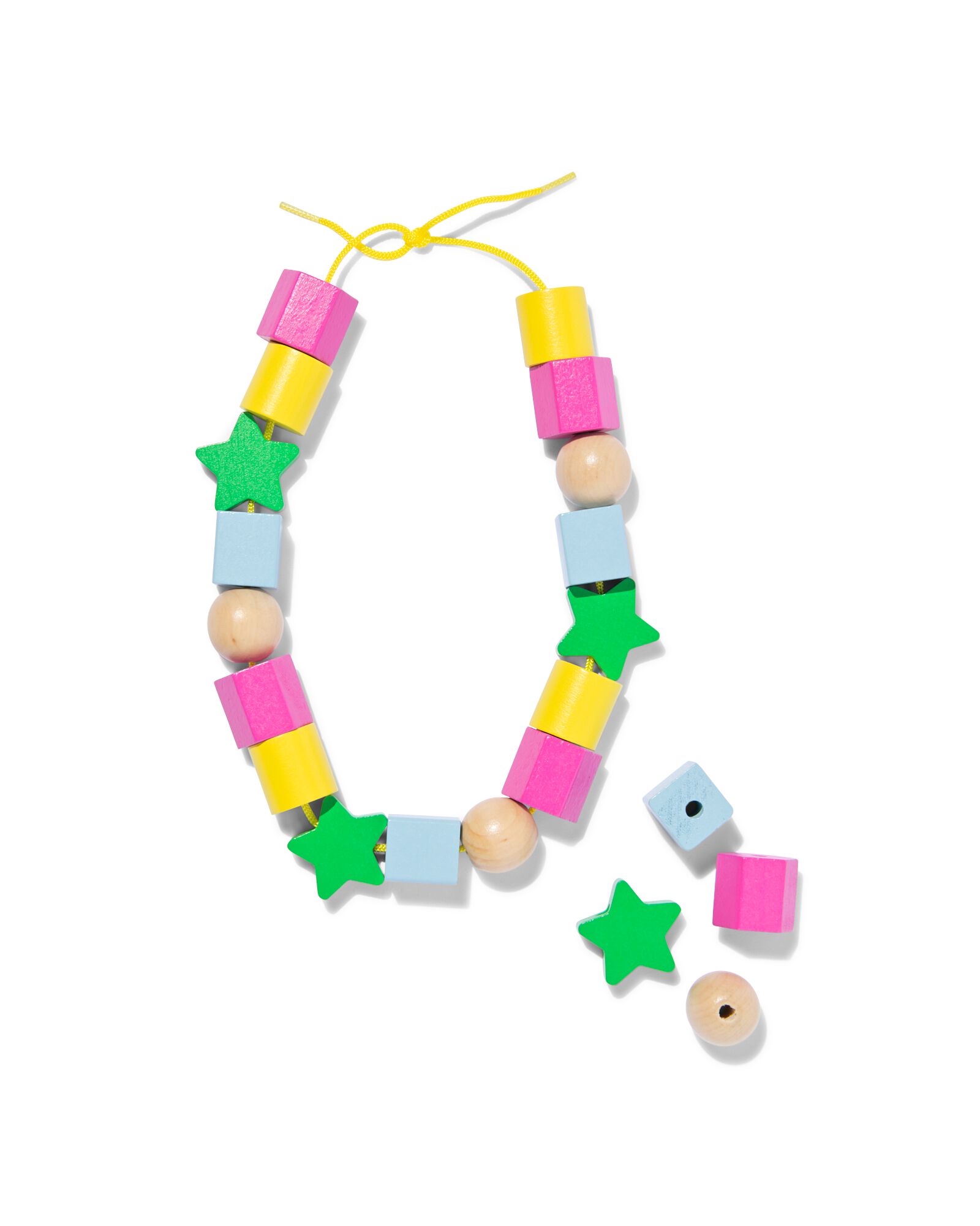 Seau de perles en bois avec ficelle - 70 pi&egrave;ces - 15100577 - HEMA